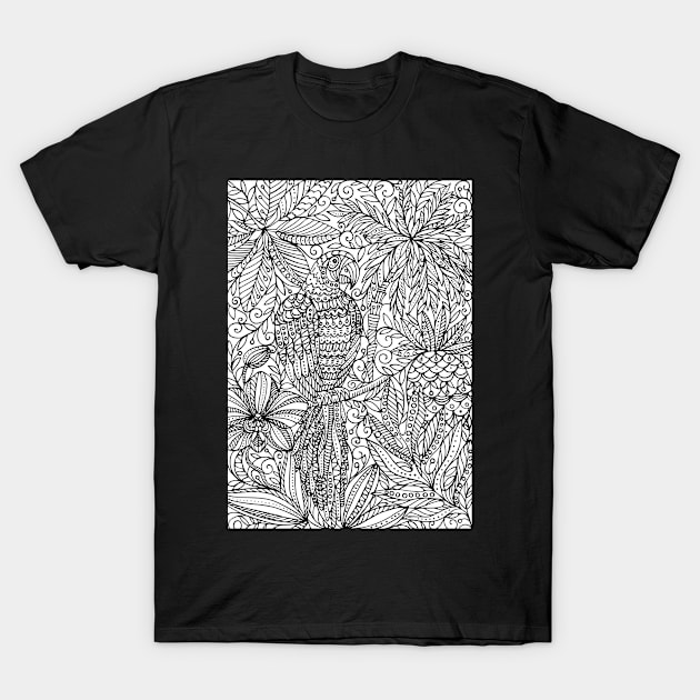 Tropical Parrot - black and white T-Shirt by olgart